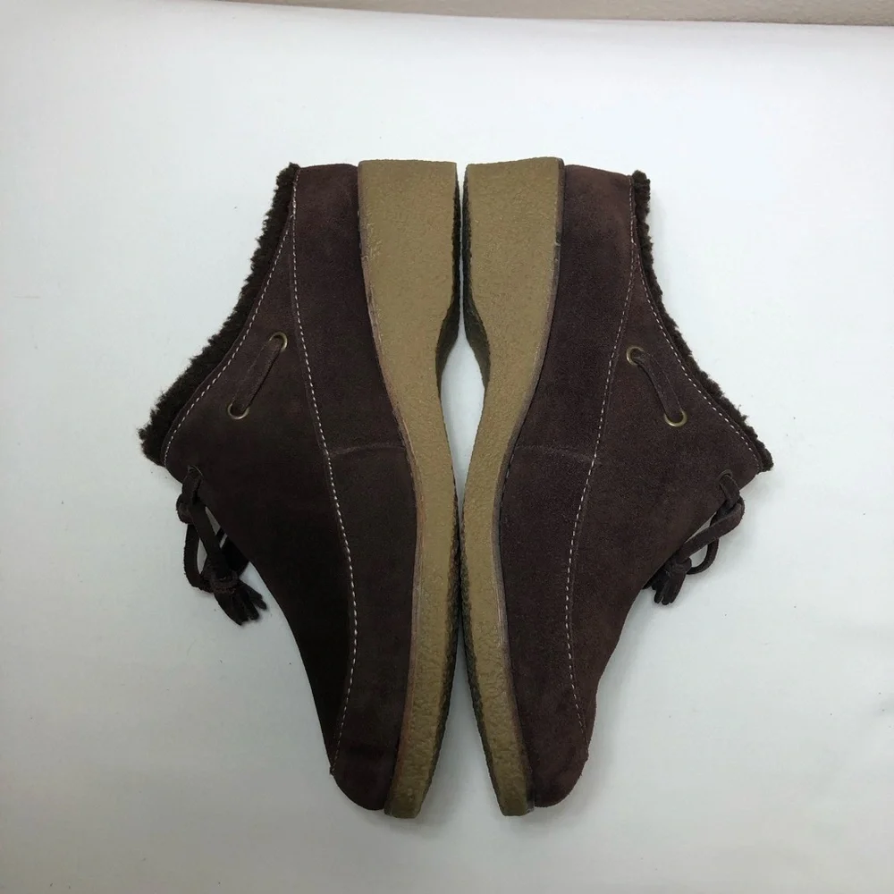 Lands' End Women's Leather Chalet Tassel‎ Fur Lining Brown Mules Clogs 8B